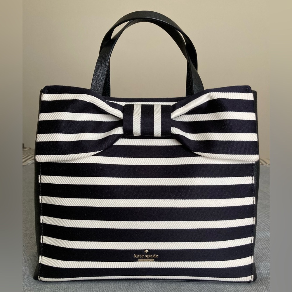 Kate Spade Navy and White Striped Bow Tote